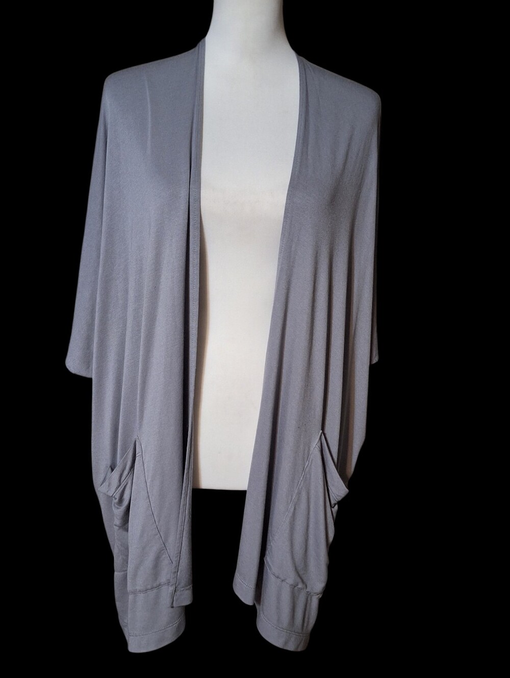 Susan Graver Womens L P Gray Lagenlook Boho Minimal Kimono Cardigan Office Work